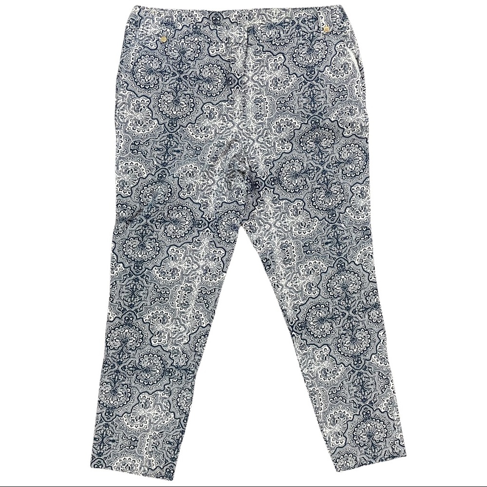 Anne Klein high rise capris size 10 women’s medallion pattern gold accents blue